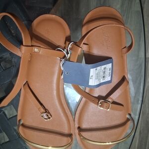 Target Women's Tan Strappy Sandals with Gold Accent